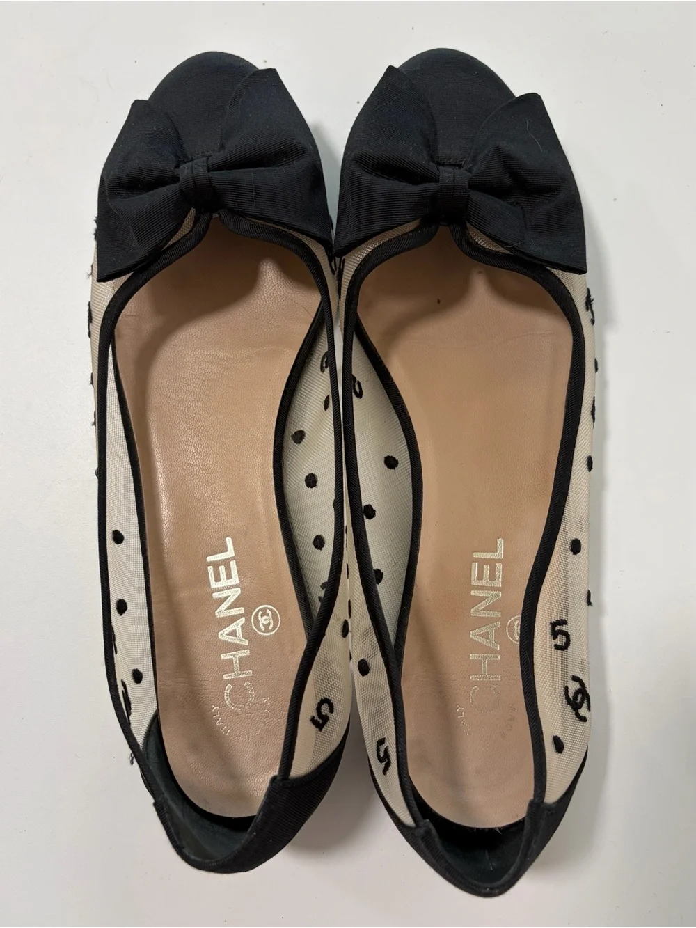 CHANEL Black & Mesh Ballet Flats size 39.5